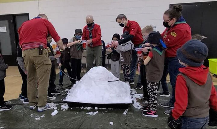 1st Sun Valley - MB - When it's -41 degrees outside and the youth are determined to make a snow volcano. bring the snow inside! The youth helped haul in the snow to create a large snow volcano and they had a blast!